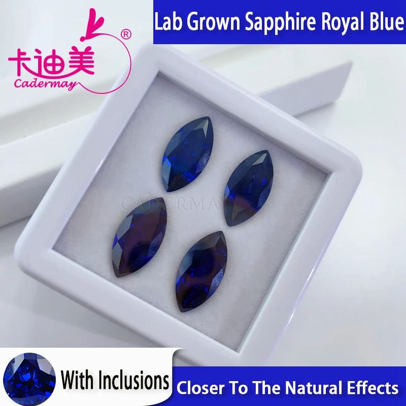CADERMAY Hot Sale Marquise Shape Royal Blue Lab Grown Sapphire Loose Stone With Inclusions Beads For Jewelry Making DIY