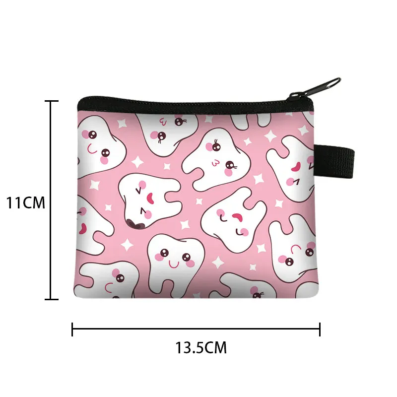 Cartoon Teeth Print Wallet Women Coin Purse Tooth Fairy Small Clutch Bag Candy Money Coin Bags Dental Clinic Mini Purses Gift