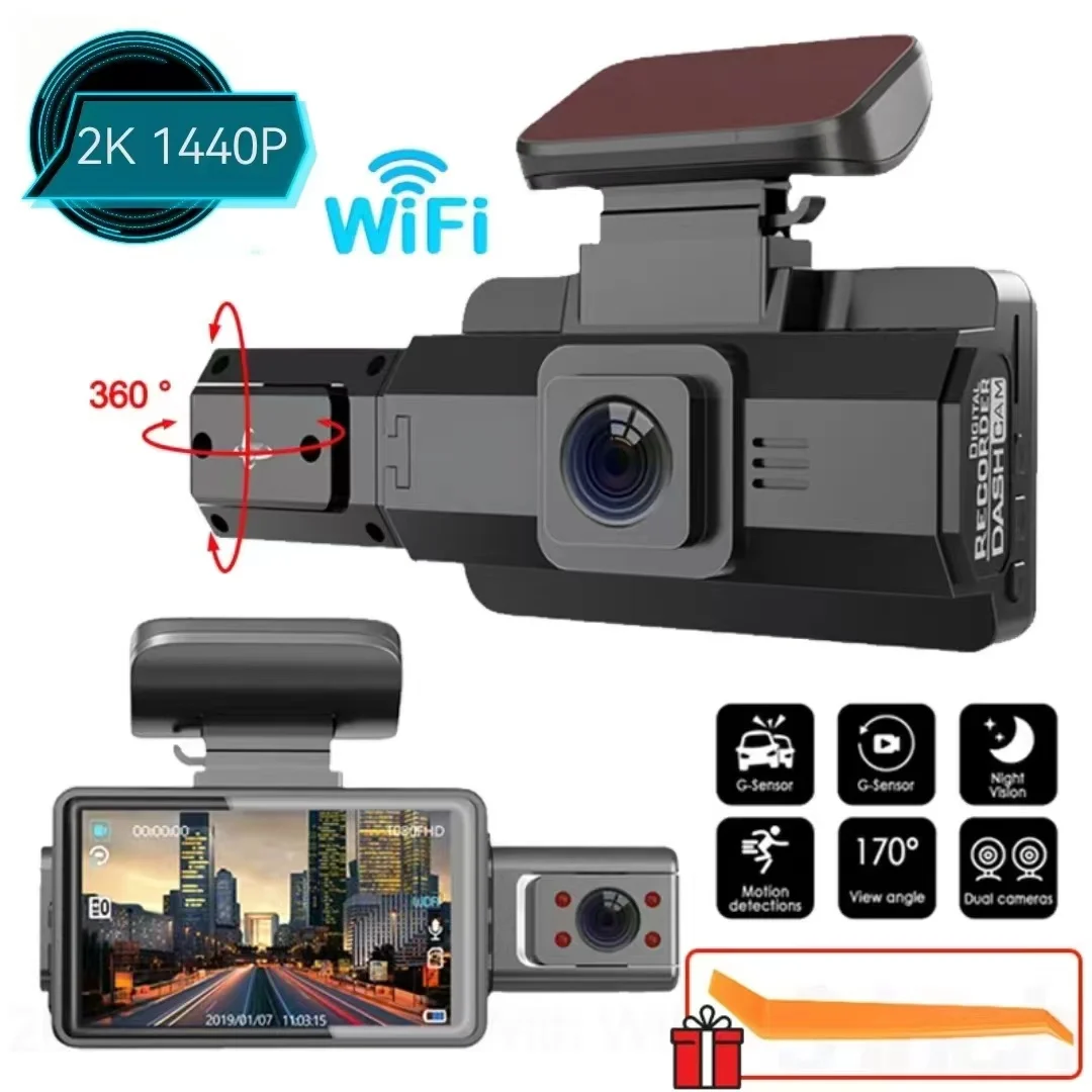 2K 1440P 3Inch Dash Cam For Cars Inside Video Recorder Car WIFI Camera for Vehicle Night Vision Car DVR Black Box Car Assecories