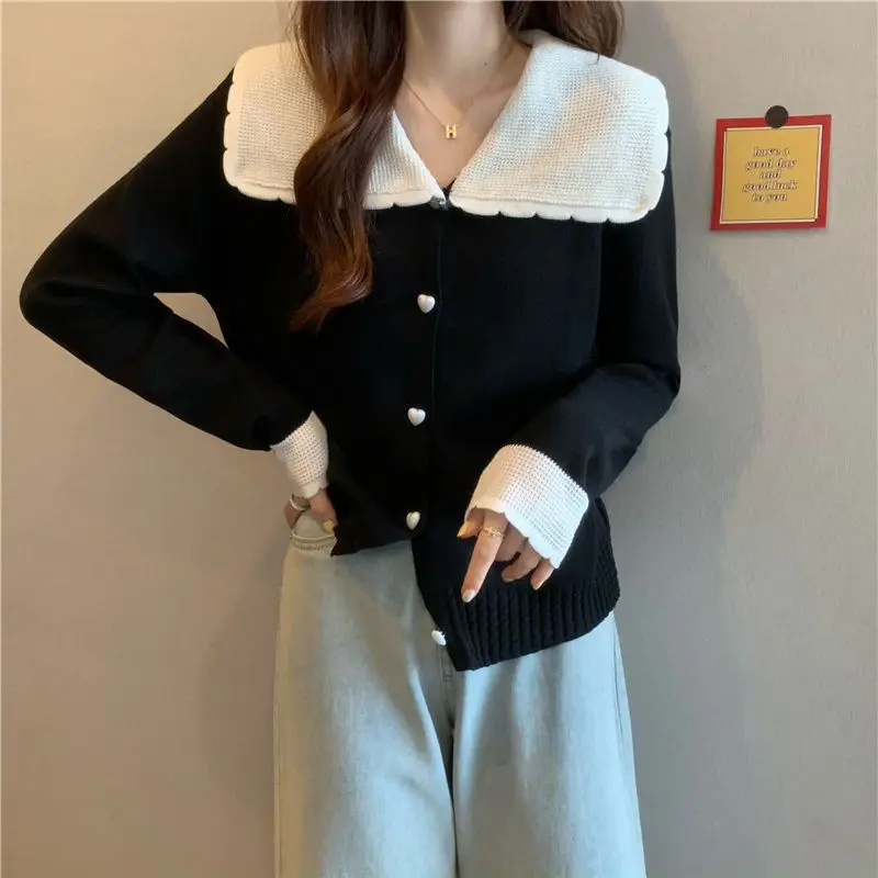 Sweet Contrast Knitting Cardigan Autumn Winter Long Sleeve Loose Youth Korean Short Sweaters Top Fashion Trend Women Clothing