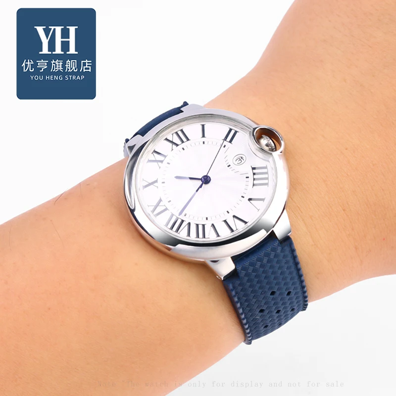 Rubber watchband For Cartier Ballon Bleu wrist band men female strap 20*11 20*12 22*14 breathable bracelet with Convex interface