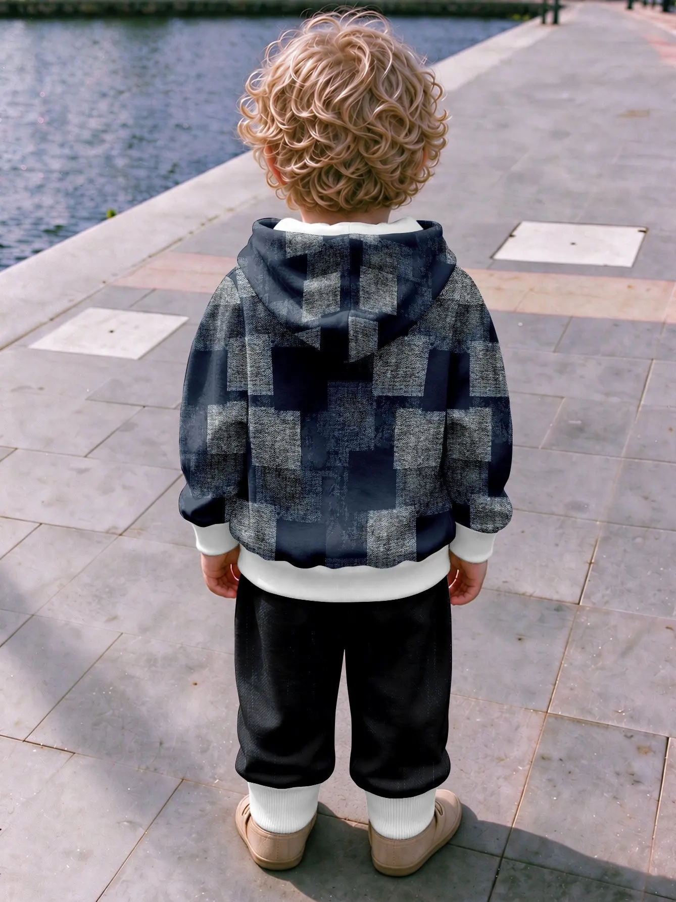 Infant Navy Geometric Texture Raglan Sleeve Zip Hooded Sweatshirt and Pants Set Top without Pockets, Pants with Pockets Jogger C 3