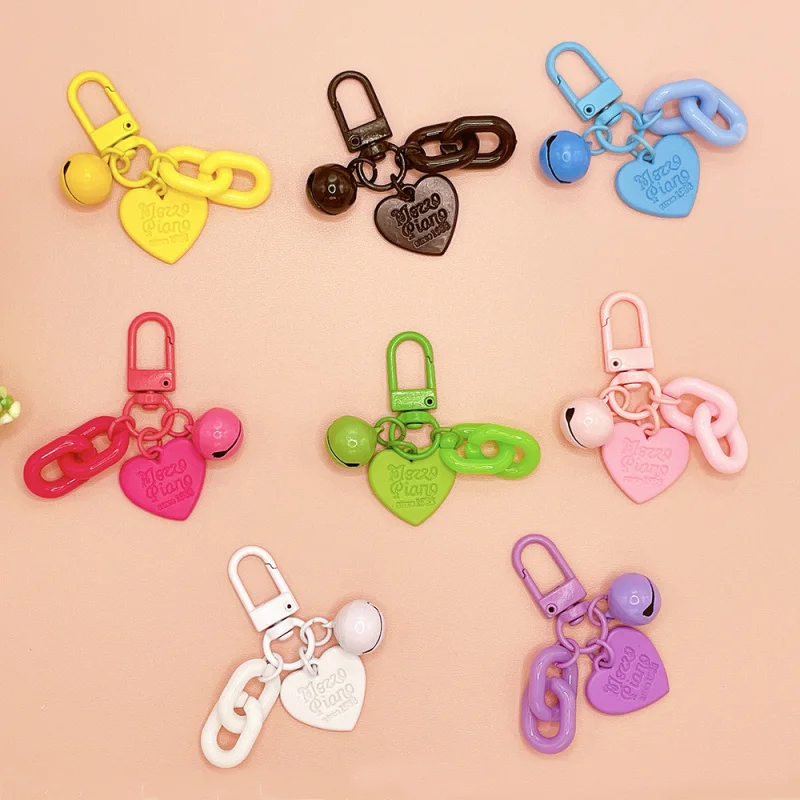 5pcs New Peach Heart Keychain New Little Bell Shape Love Protective Cover Earphone Case Pendant Key Ring Hanging