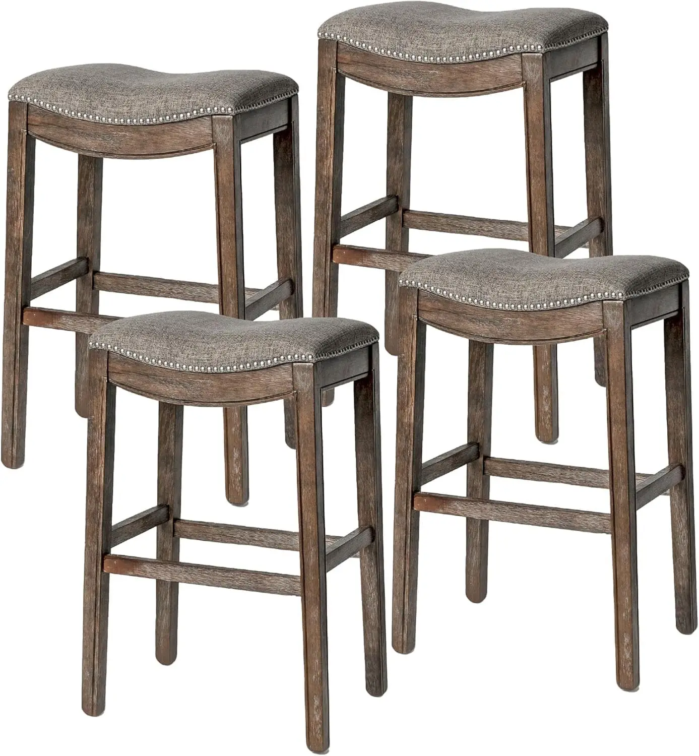 

Backless Bar Stool 31in Saddle Seat Footrest Solid Wood Frame Grey Upholstery for Bars Pub Tables Kitchen Counters, Customized