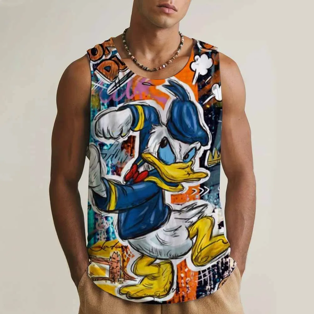Cross border European size Disney Donald Duck print round neck fitness vest, underwear, muscle fast drying basketball vest