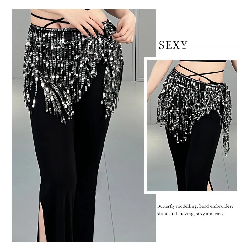 Jupe écharpe de hanche de danse du ventre brillante pour femmes, paillettes, fesses, ceinture enveloppante, tenue de fête de Concert Rave, Costume de scène