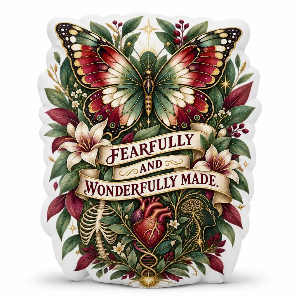 Fearfully and Wonderfully Made Christian Shaped Pillow Psalm 139 14 Butterfly Floral Throw Cushion Faith Gift Home Decor