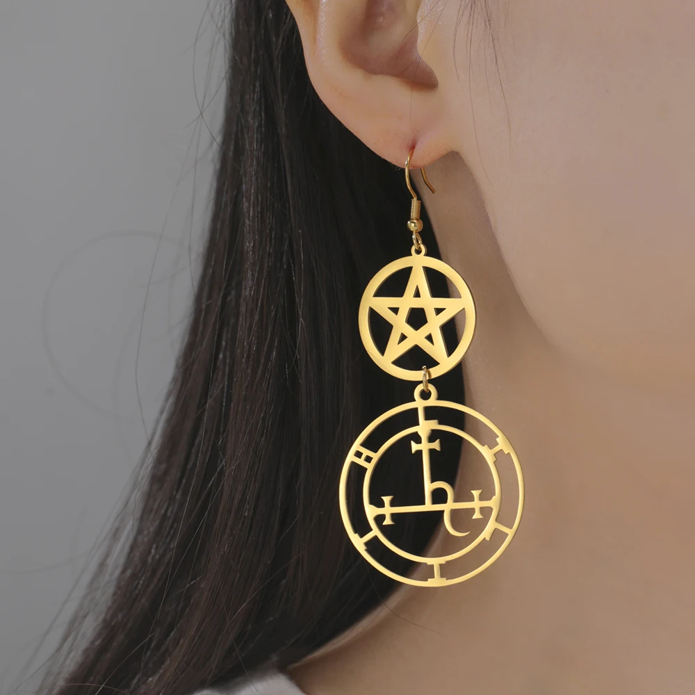 Dawapara Wheel of Hecate Pentagram Ohrringe Sigil of Lilith Mondgöttin Pentagramm Symbol Edelstahl Ohrringe Wicca Schmuck – Detail 4