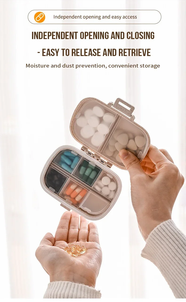 Kompakter wöchentlicher Pillen-Organizer, tragbare minimalistische Reise-Medizinbox, täglicher Aufbewahrungsbehälter für Tabletten und Vitamine – Detail 2