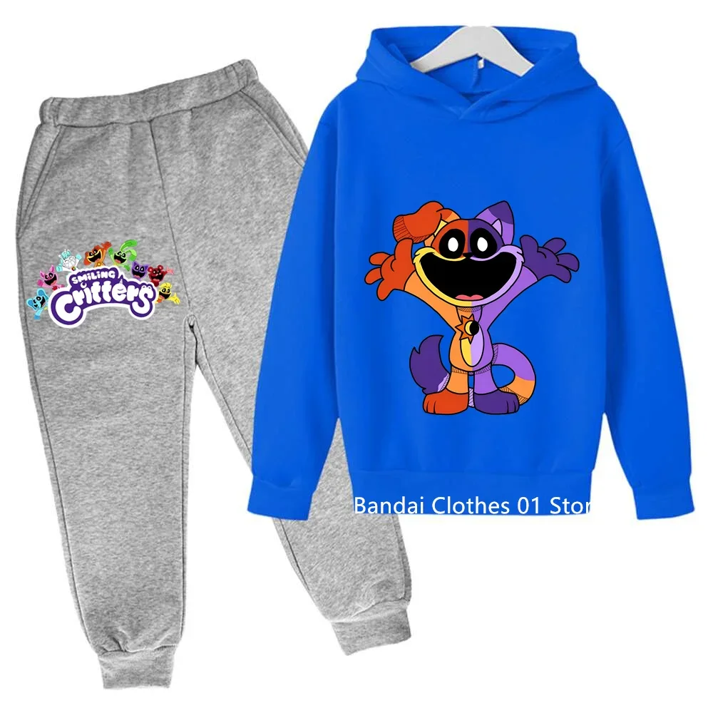 Anime Smiling Critters primavera otoño niños y niñas Sudadera con capucha de algodón + Pantalones ropa deportiva elástica de diseño elegante de alta calidad