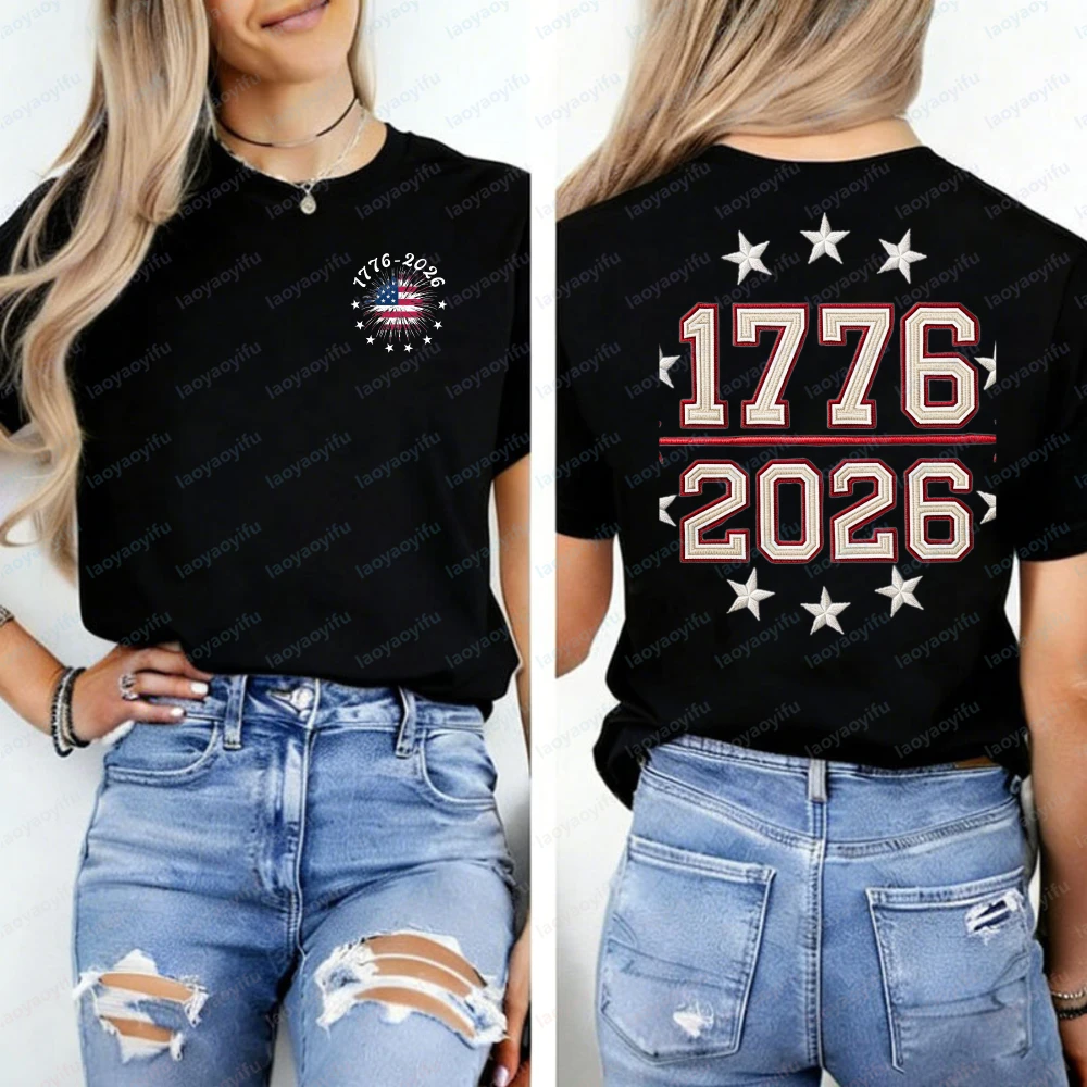 

Embroidered America Anniversary Shirt US 250 Years Sweatshirt We The People Independence Day Patriotic Tee with USA Flag