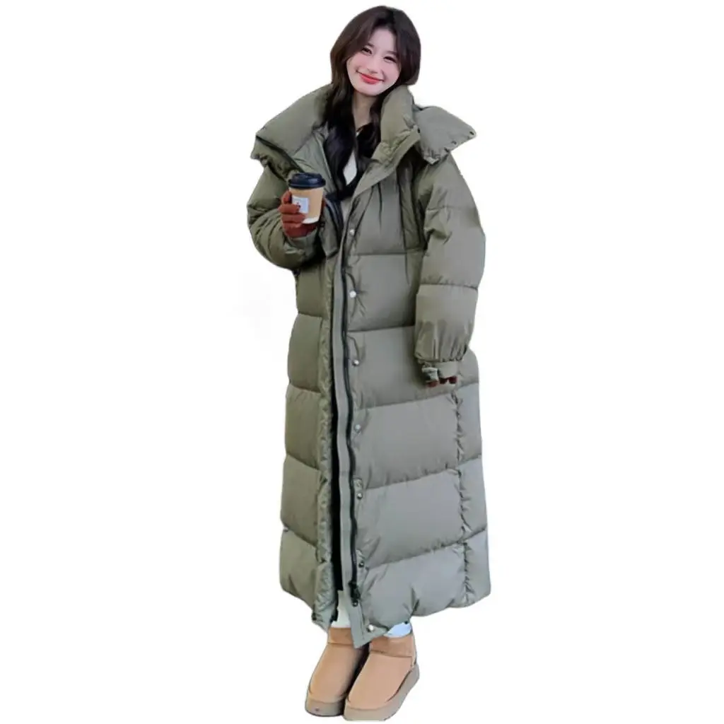 Down Jacket  Winter, Mid Length Knee Length Hooded Thick White Duck Down Bread Jacket, Women\'s Korean Version New 2024