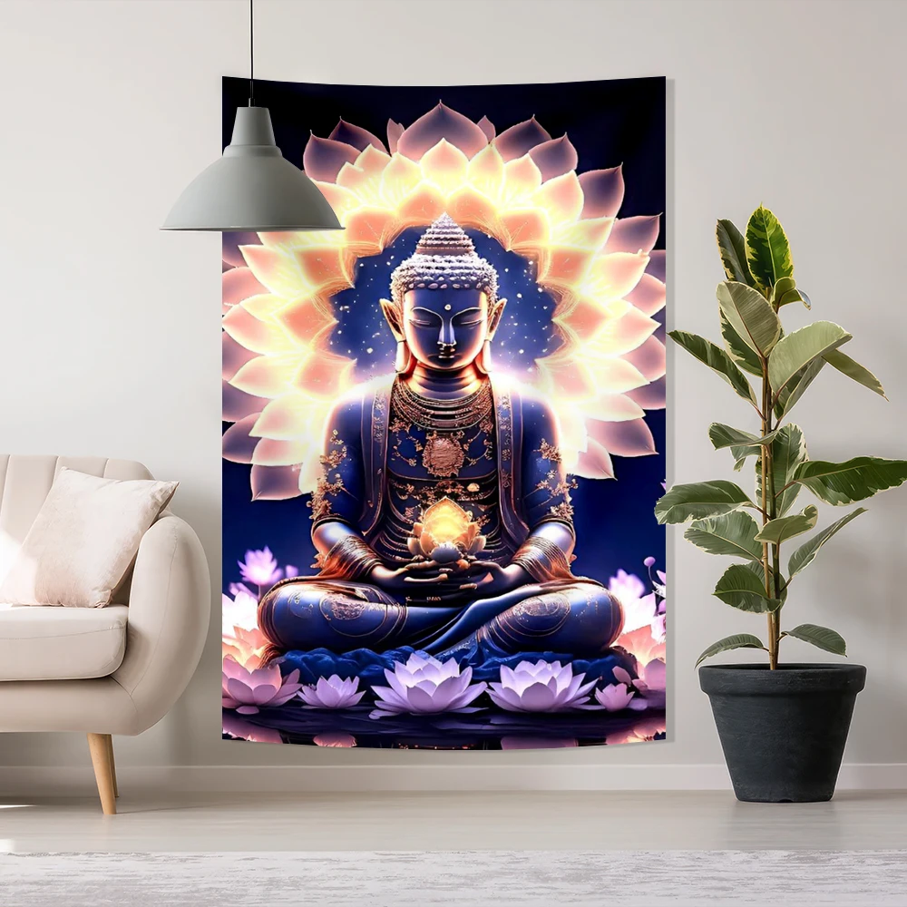 3x5Ft Tapestry Buddha Tapestry Spiritual Meditation Tapestry Buddhist Wall Art Zen Wall Hanging Lotus Flower for Bedroom  Decor