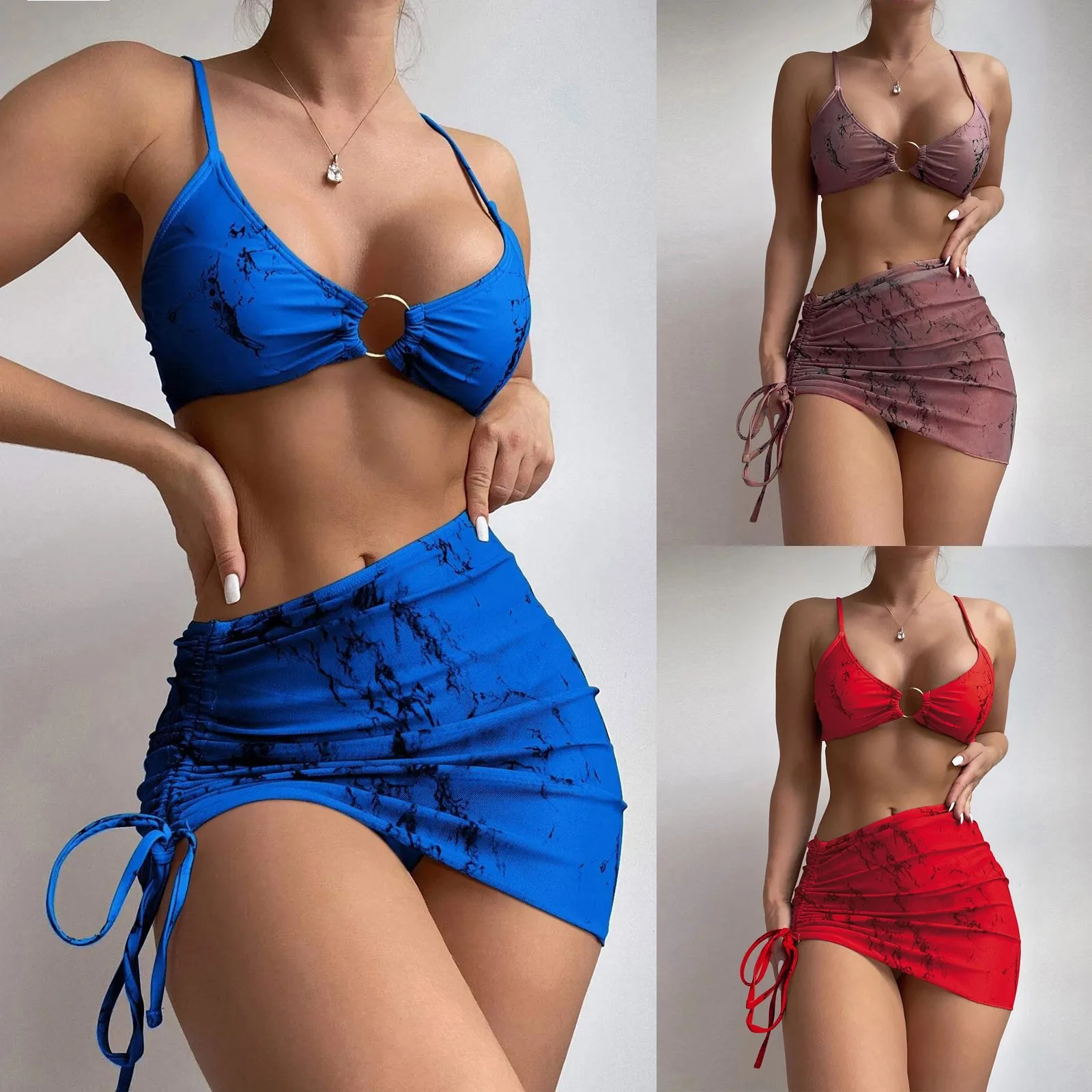 

Women's New Bikini Swimwear Split Three Piece Swimwear European And Sexy Printed Swimwear Hawaii Solid Swimsuit Sexy