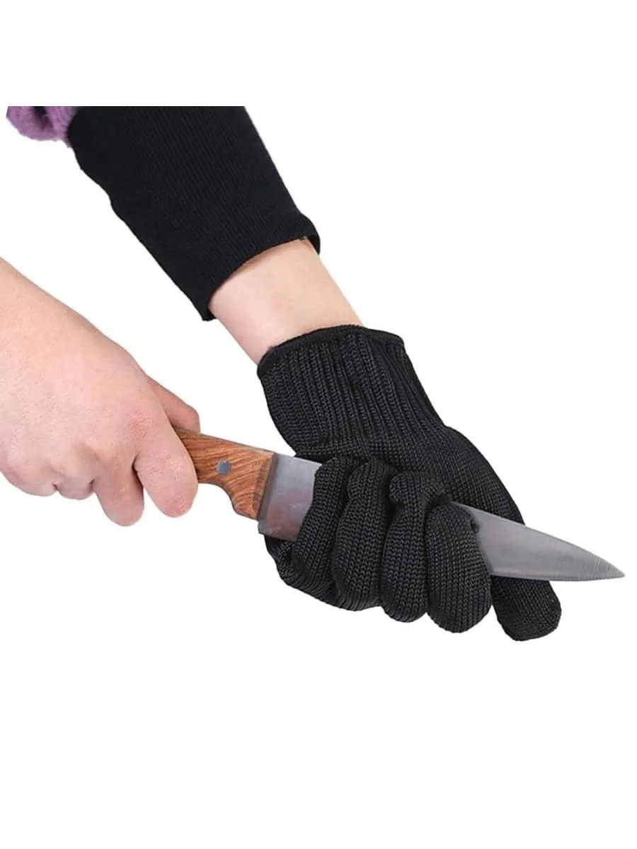 1Pair Black Steel Wire Metal Mesh Gloves Safety Anti Cutting Wear Resistant Kitchen Butcher Working Gloves Garden Self Defense