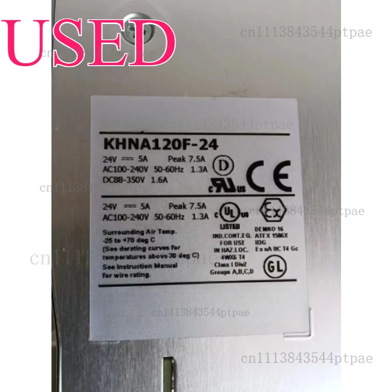 A khna120f-24 switching power supply output: 24v 5a, input ac100-240v rail type installation, with alarm indication