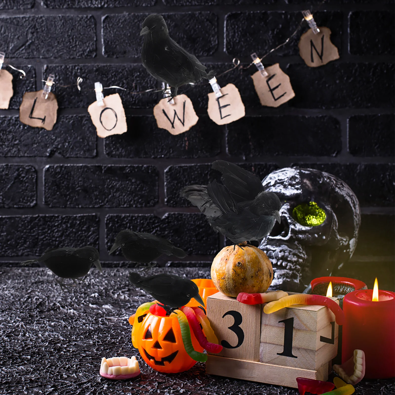 

5 Pcs Crow Statue Birds Decorations Figurines Halloween Artificial Crows Ornament