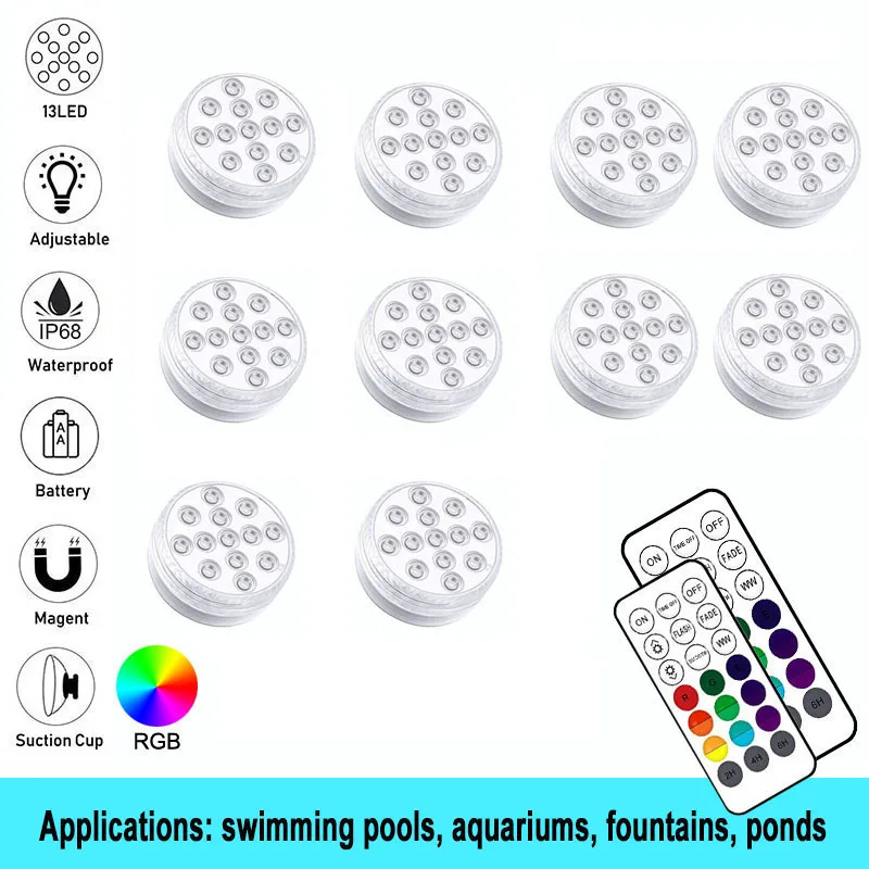 

IP68 Подводные фонари RF Освещение для бассейна RGB Магнитные всасывающие фонари Рыбный пруд Ландшафтное садовое освещение Фонтан Лампа для дайвинга