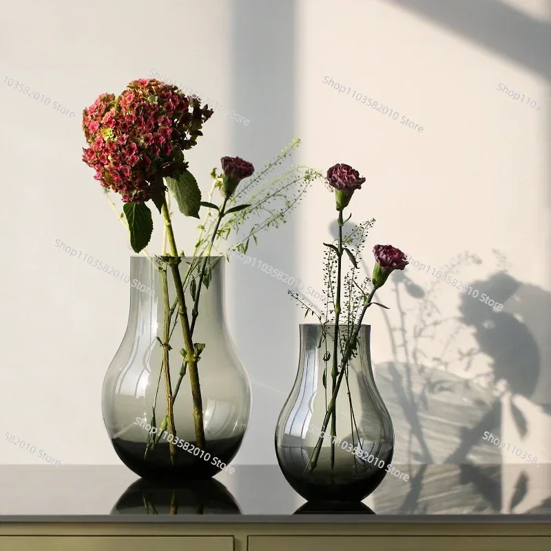 Chinese High-Grade Cyan-Gray Gourd-Shaped Glass Vase - for Entrance, Living & Dining Room