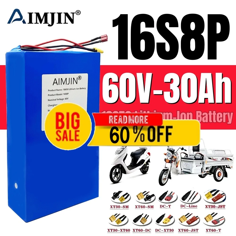 🌈🌈18650 60V 30Ah  16S8p 1000-3000W Brand new lithium battery high power suitable for various transport vehicles