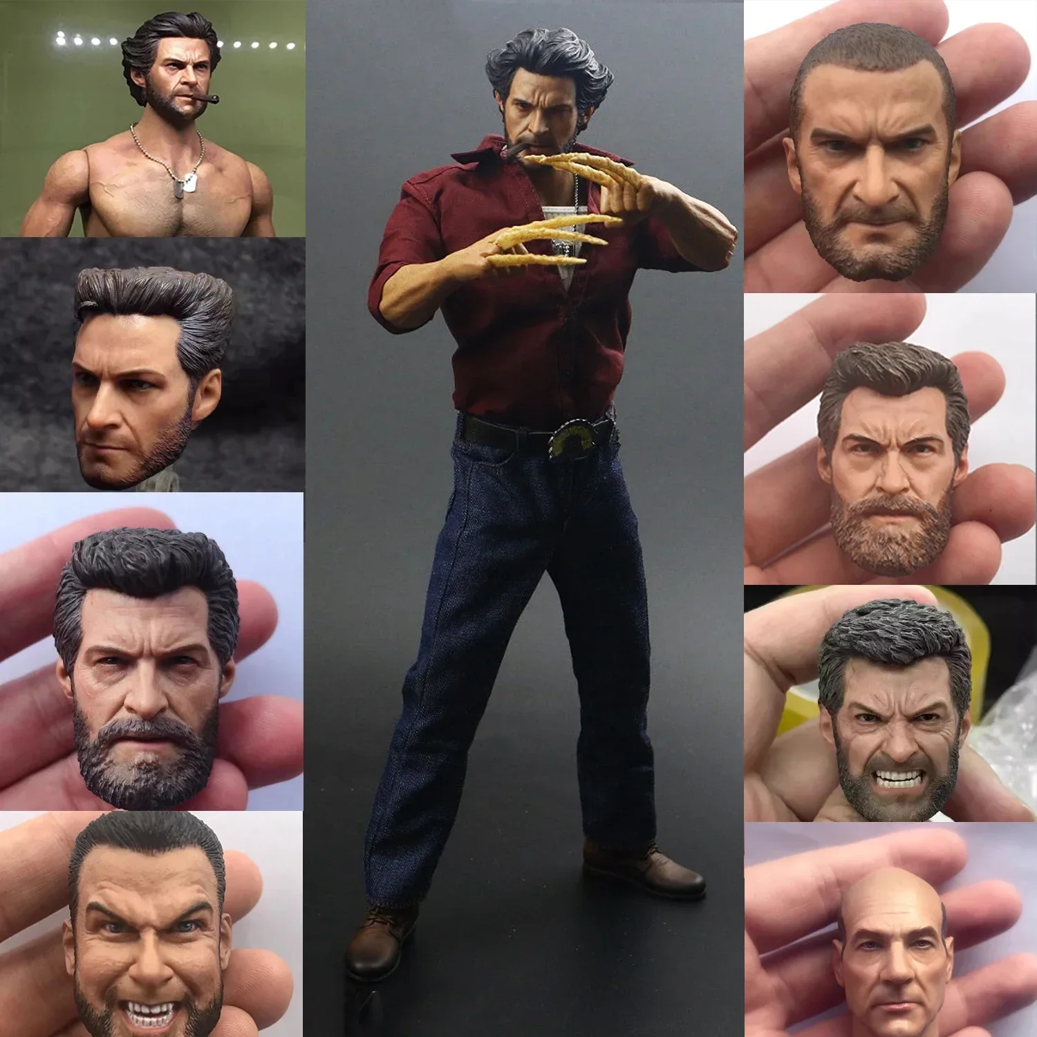 Sammelt 1/6 Skala Jackman Männlichen Kopf Carving PVC Kopf Sculpt Modell Fit 12'' Soldat Action Figur Körper Puppen Zubehör geschenk Spielzeug