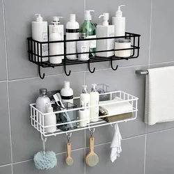 Shower Wall Shelf Punch Free Shower Shelf Black White Storage Suction Basket Storage Rack Kitchen Bathroom Accessories MJ