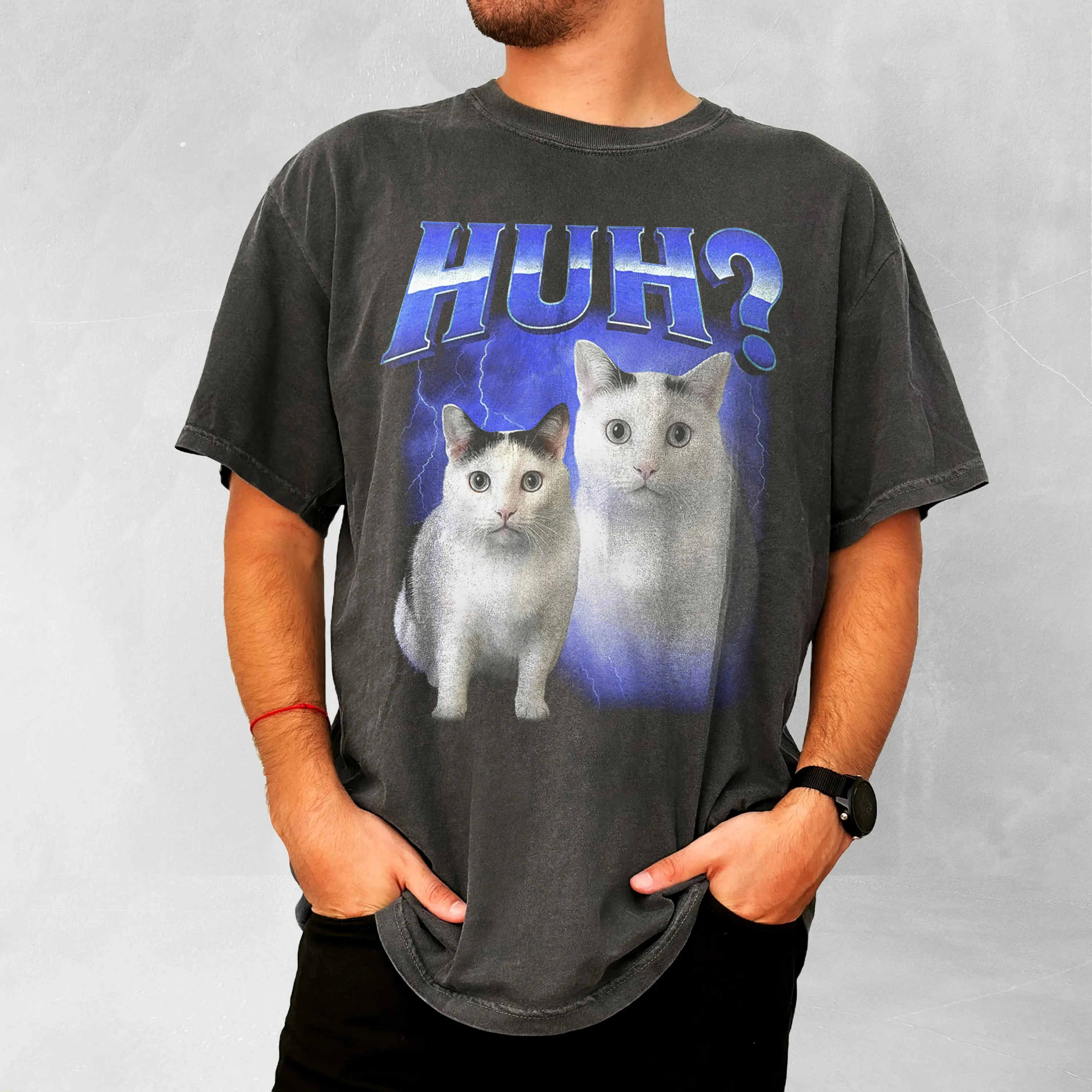 HUH grappige Dank Cat Meme Tee Shirt cadeau voor vrouw en man, lelijke shirts, Unhinged T-shirt, Goofy Ahh katten kleding