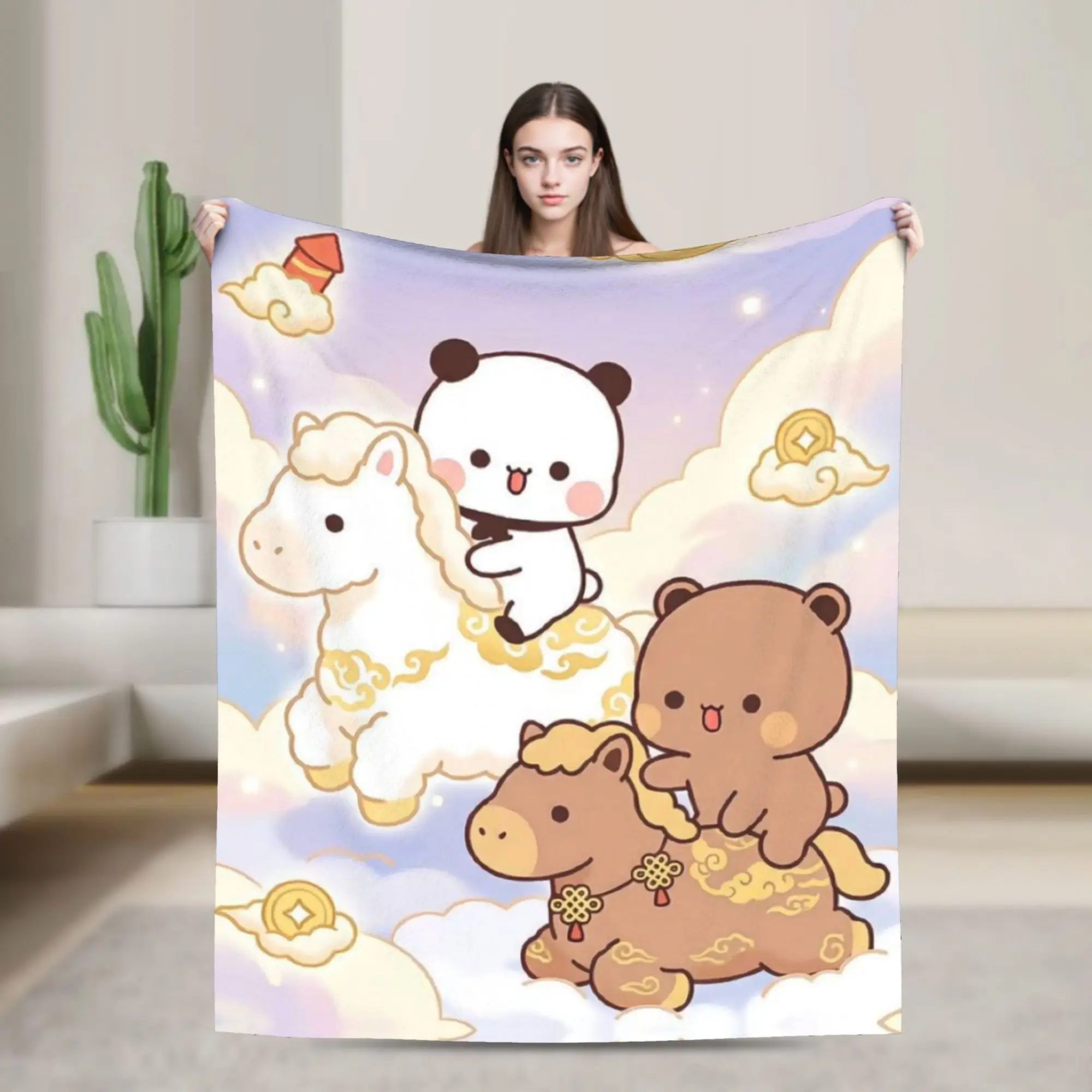 Bear Bubu Dudu Blanket Flannel Summer Air Conditioning  Multi-function Lightweight Thin Throw Blankets for Sofa Travel Rug Piece
