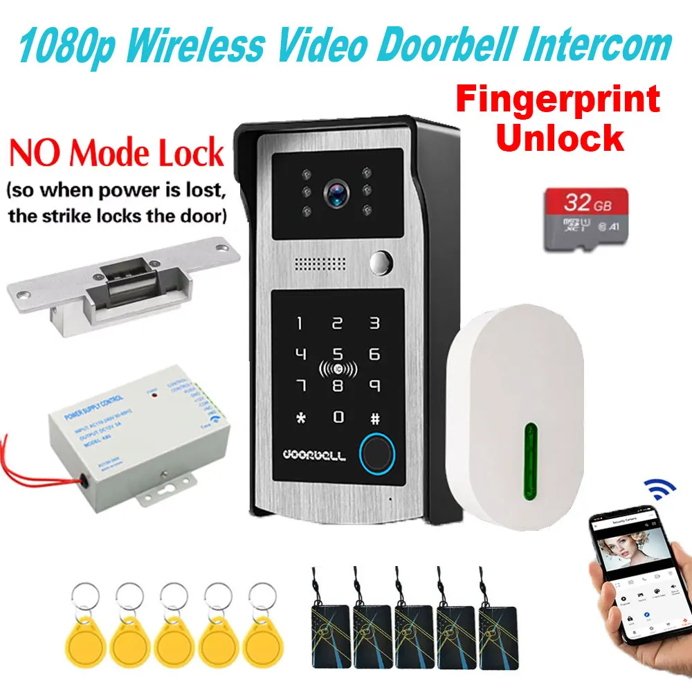 Tuya 5G Wifi Video Door Phone Intercom System 1080P Outdoor Doorbell Cam APP RFID Fingerprint unlock add Electric Strike Lock