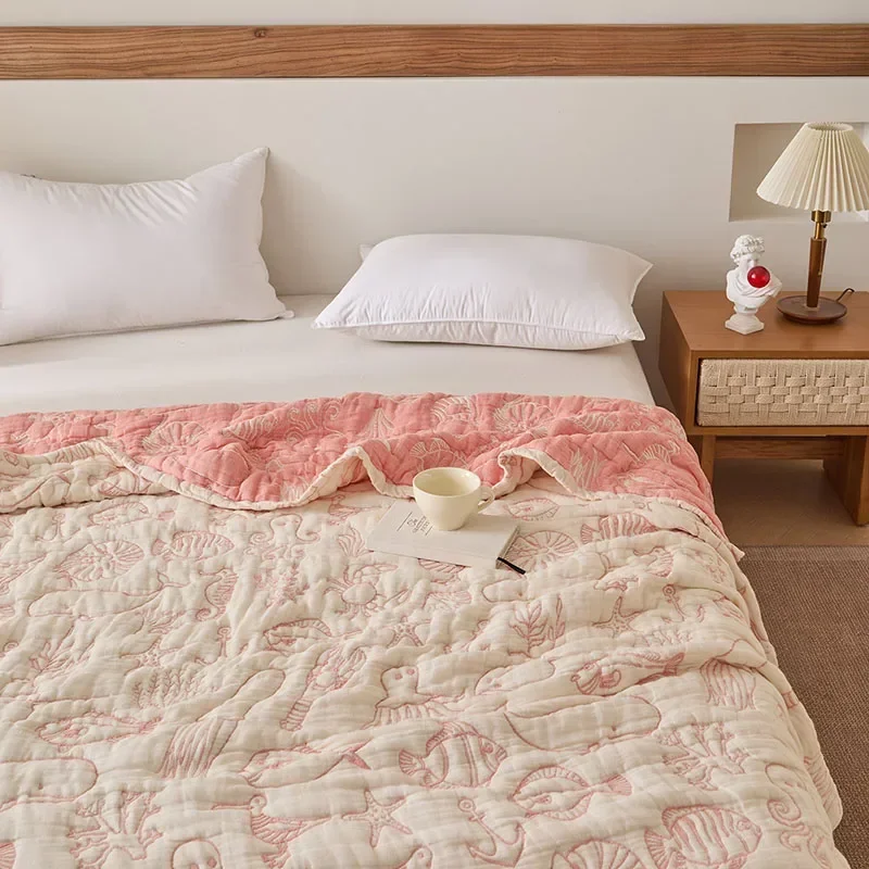 Luxury 100% Flower Jacquard Quilts Korean 150X200Cm Skin-Friendly Comfortable Towel Quilt Thickened Single Office Nap Blanket