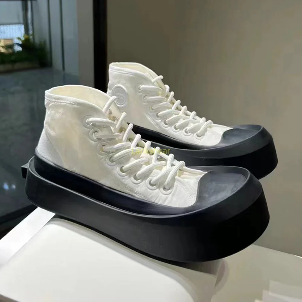 

Cross Tied Thick Heel Canval Sports Shoes Sexy Rouned Toe Mixed Coros New Arrivals Fashion Women Casual Shoes