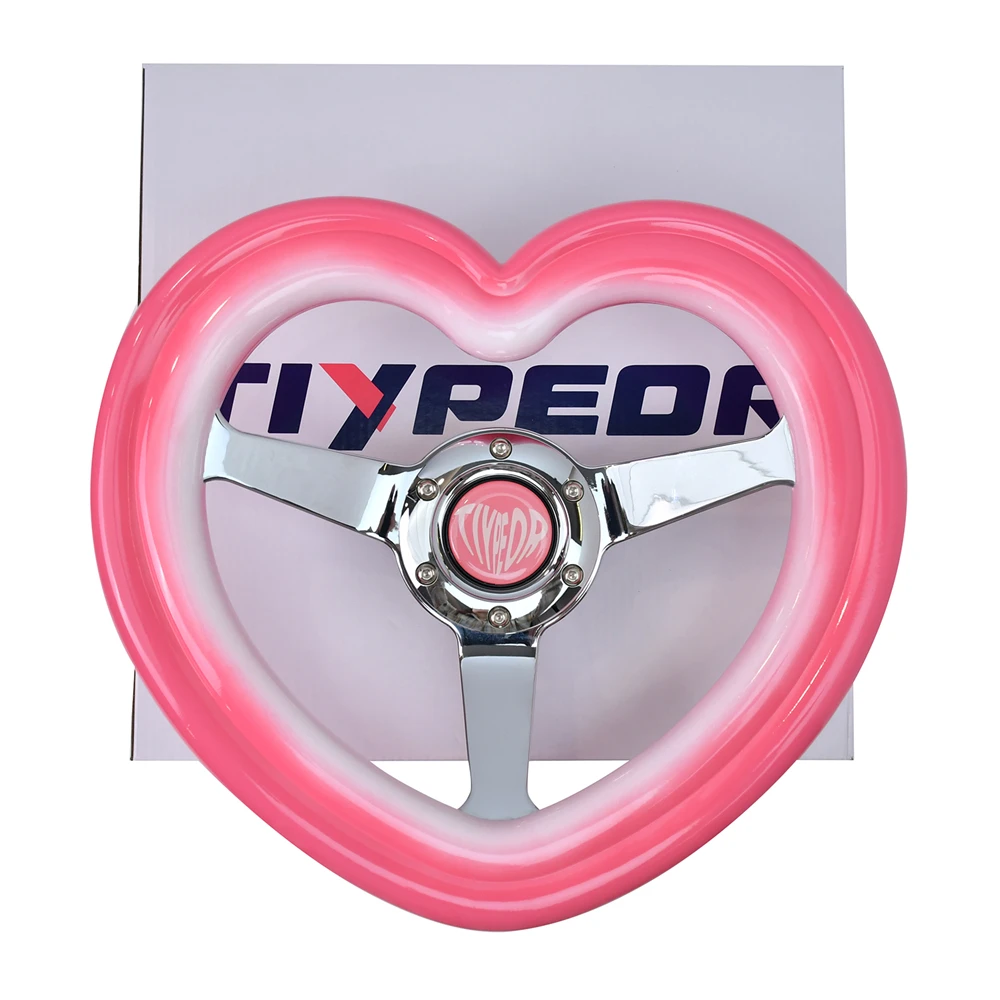 TIYPEOR ABS التدرج الوردي العالمي الرياضة عجلة القيادة 320 مللي متر على شكل قلب الانجراف محاكاة سباق لعبة عجلة القيادة