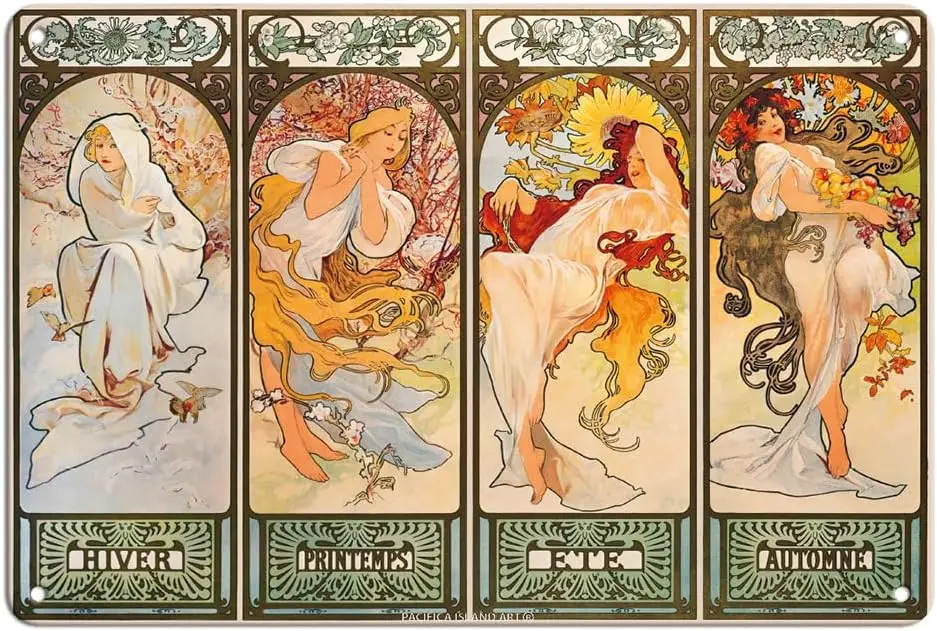 p1,Les Saisons (The Seasons) — Hiver, Printemps, Ete, Automne (зима, весна, лето, осень) — винтажный художественный плакат Nouveau от A
