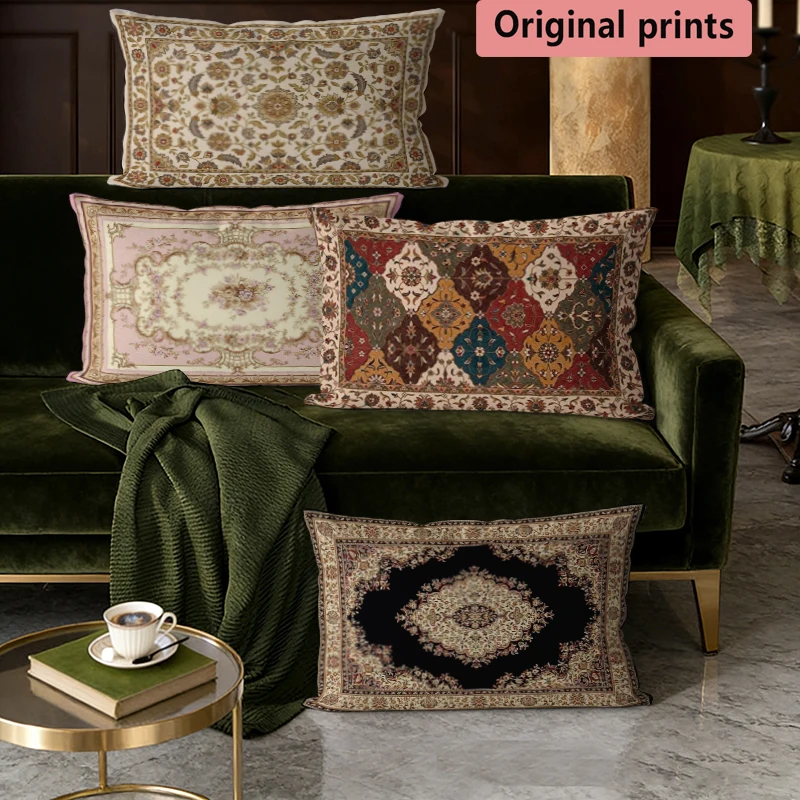 Vintage Persian Rug Pattern Lumbar Pillow Cases Suitable For Sofa Bedroom Car Pillow Cover Cushion Rectangular Back Cushion