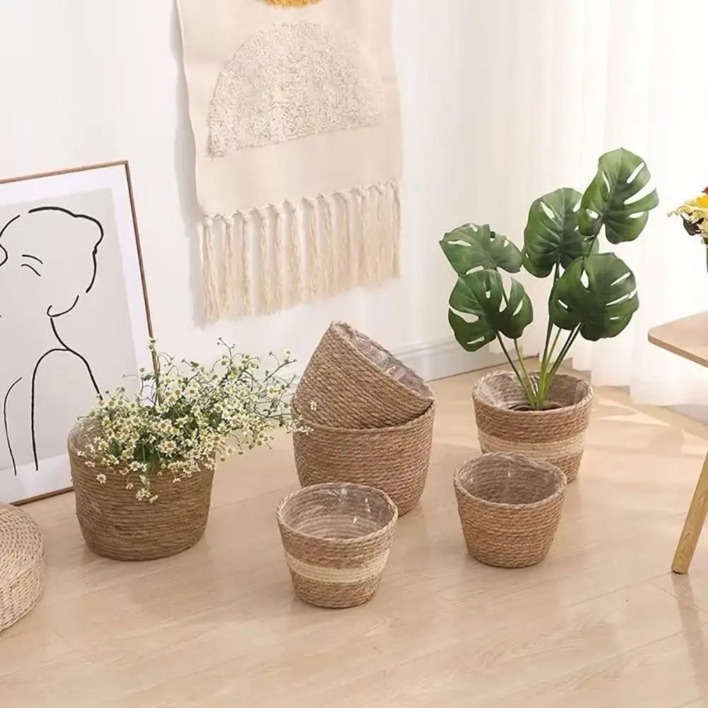 

1Pcs For Garden Terraces Flower Pot Basket Rattan Straw Furniture Decoration Grass Woven Flowerpot Mini/S/M/L Planter Basket