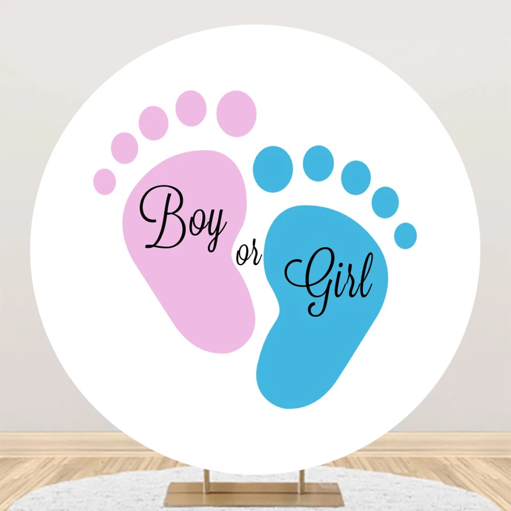 Laeacco Newborn Gender Reveal Round Backdrop Baby Shower Family Party Decor Boy or Girl Photographic Background Circle Backdrop