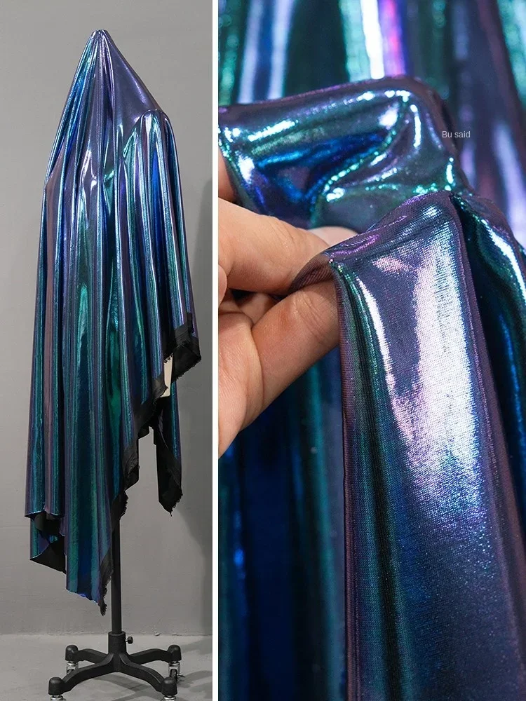 Bronzing Fabric Purple Blue Illusion Elastic Stage Stage Performance Costumes Decorative Wall Cloth Diy Sewing Meters Material