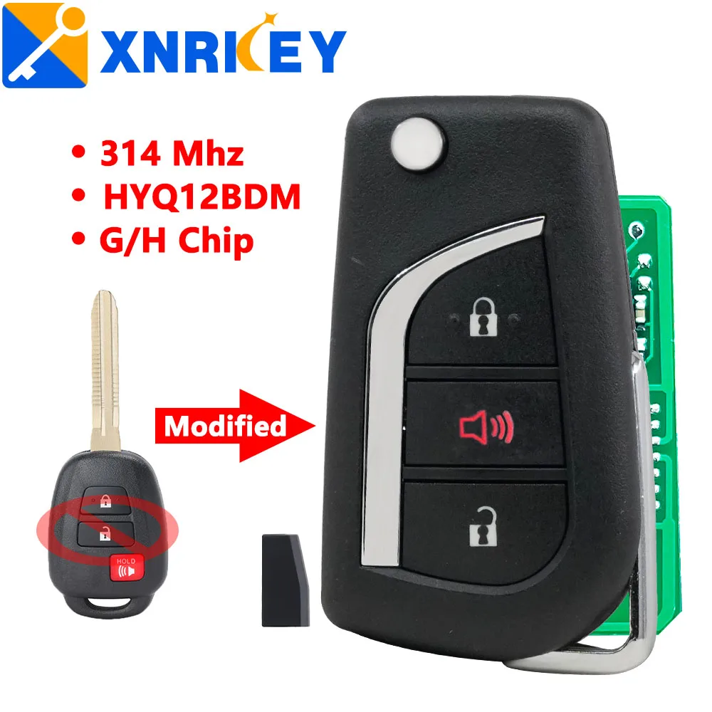 XRNKEY Modified For Toyota CAMRY 2012 2013 2014 2015 Corolla 4 Buttons Remote Car Key 314Mhz HYQ12BDM /HYQ12BEL G / H Chip