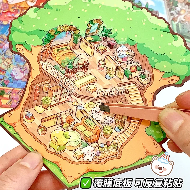 Miniature Landscape Stickers 3D Scene Visual Seteoscopic Paster Stress Relief Sticker for Children Adult New Year Gift Creative