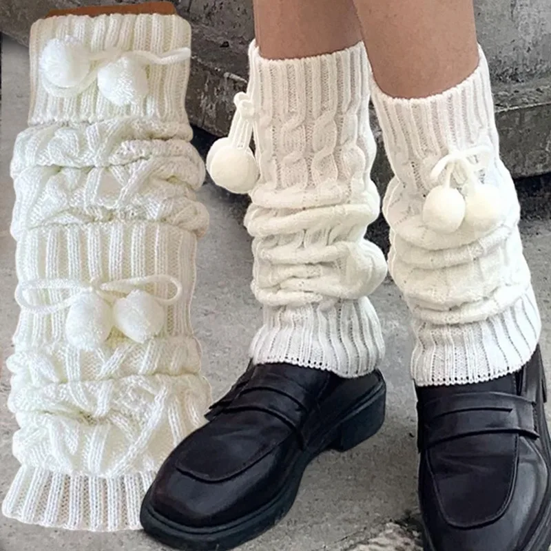 

1/2Pairs Lolita Plush Ball Leg Warmers for Women Japanese Style Autumn Winter Knitted Long Socks Girls JK Foot Covers Stockings