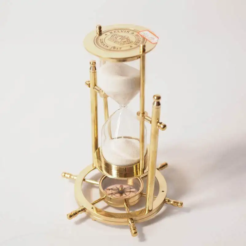 Vintage antique crafts Brass ornaments Hourglass with compass timer 4 points 37 Nostalgic ornaments