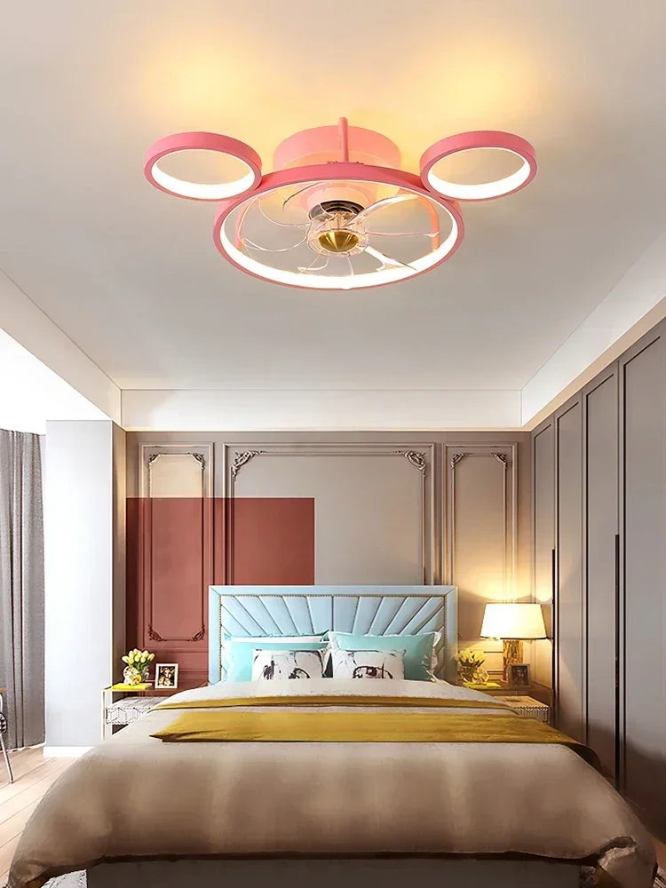 Lâmpada do teto do ventilador invisível do quarto das crianças, moinho criativo dos desenhos animados, lâmpada de quarto quente, meninos e meninas, 220v