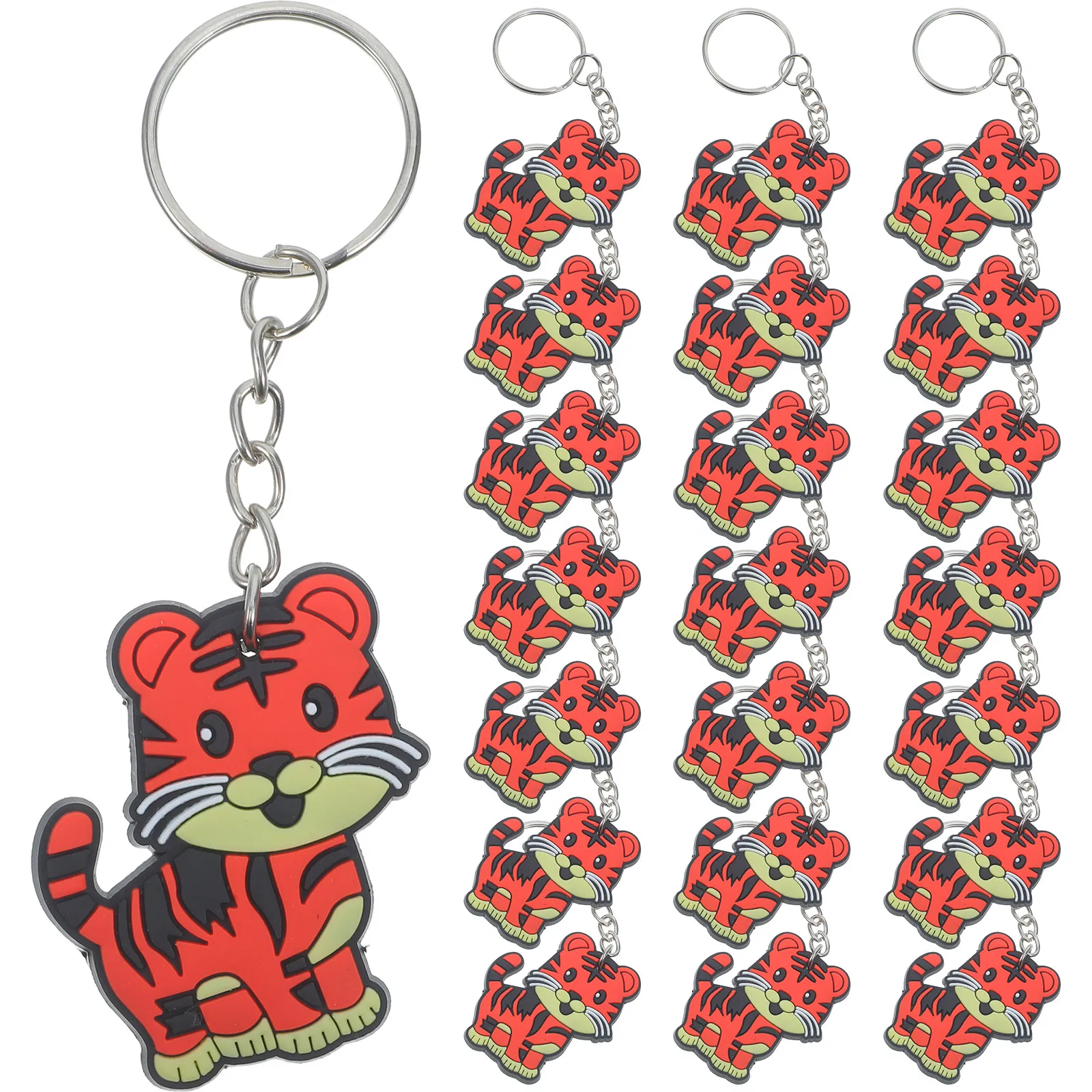 24Pcs Tiger Keychains Vivid Jungle Party Favors Cute PVC Key Holder Pendants Backpack Charms Animal Party Decorations