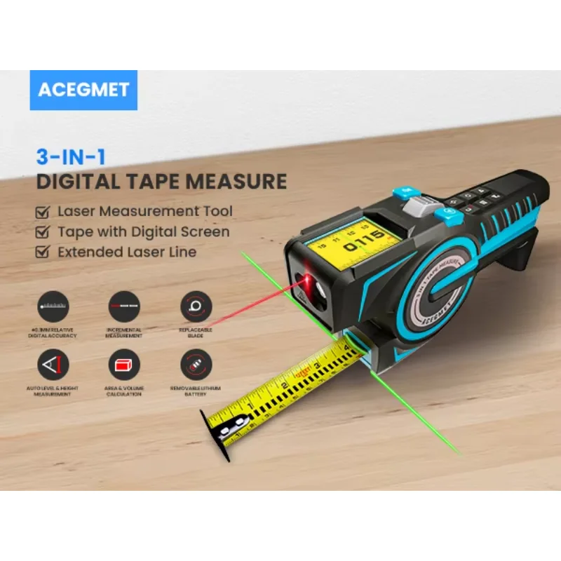 3-in-1 Laser Tape Measurement Distance Meter Device Digital Reading Distance Separation Tools Automatic Laser Range Finder