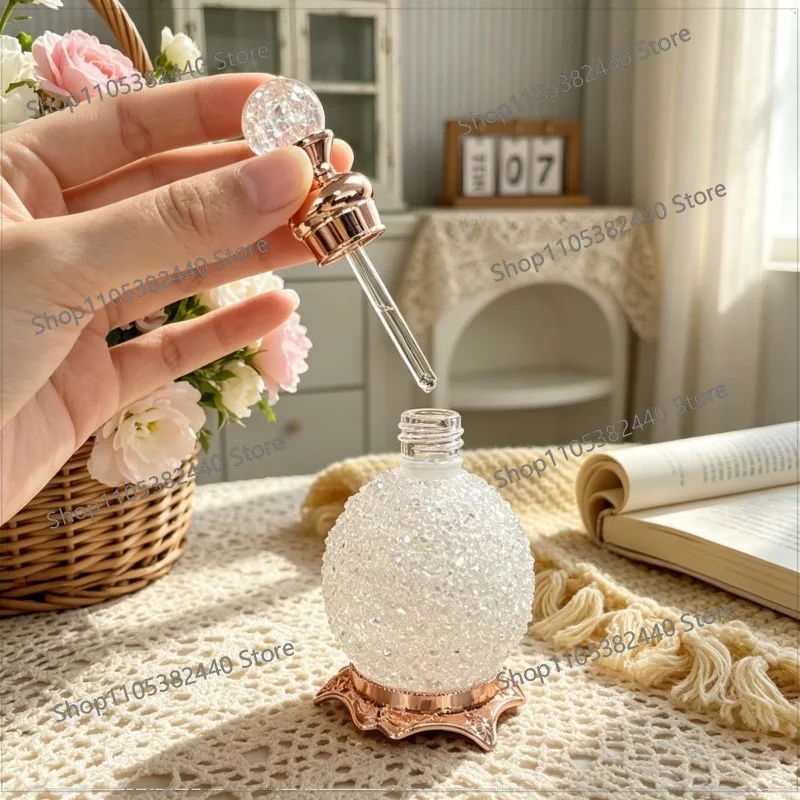 15ml Luxury Rhinestone Perfume Bottle, Refillable Glass Essential Oil Dispenser with Dropper for Middle East