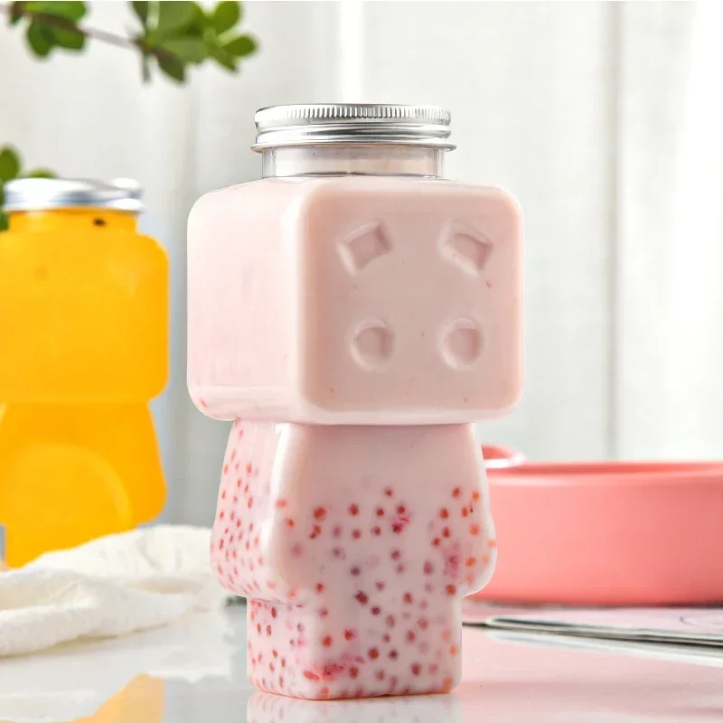 10Pcs Creative Cartoon Puppet Milk Tea Cup Take Out Beverage Cold Drink Pet Plastic Juice Bottle Coffee Bar Milk Tea Shop Bottle
