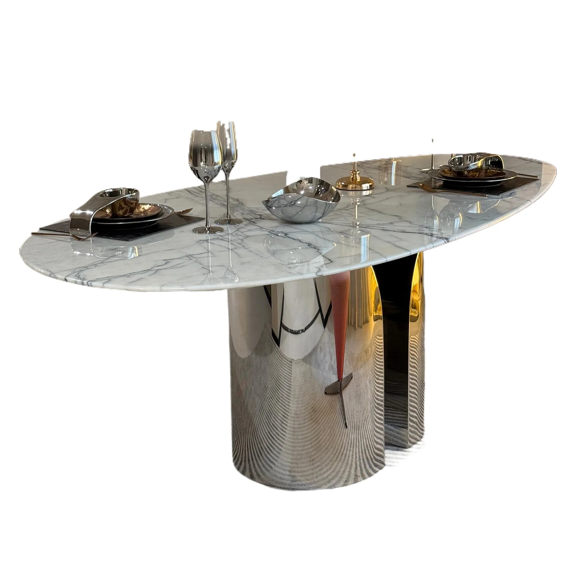 

Italian light luxury natural fragrant snow plum luxury stone dining table home high-end villa high-end water drop shape