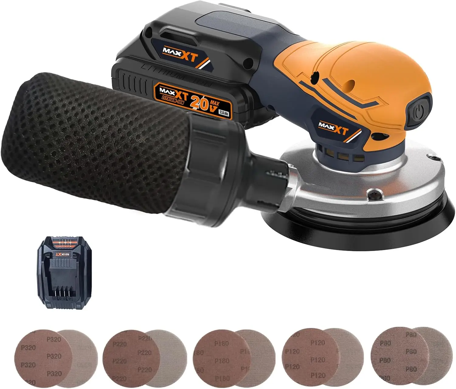 Maxxt 20V Random Orbital Sander, 7-Speed Cordless Sander, 5-Inch Backing Plate 4,000-10,000 Rpm High-Performance Woodworking