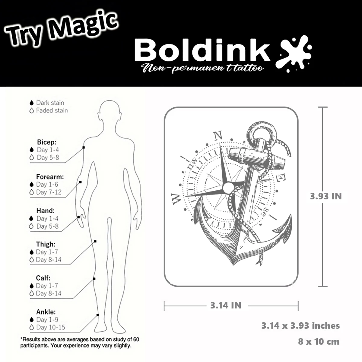 وشم مؤقت مرساة Boldink، آخر حتى 15 يومًا، تكنولوجيا جديدة سحرية مقاومة للماء، ملصق شبه دائم.