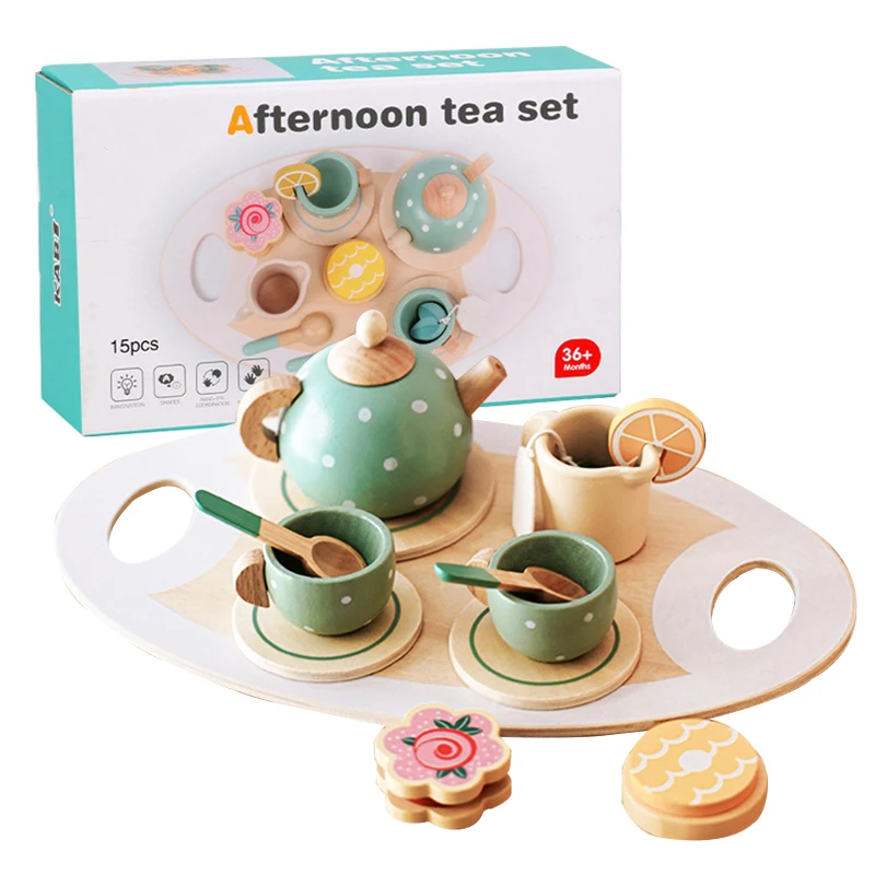 Set da tè pomeridiano in legno Accessori da cucina giocattolo Tea Party Food Play Primi giocattoli educativi per i più piccoli Ragazze Ragazzi Regali per bambini